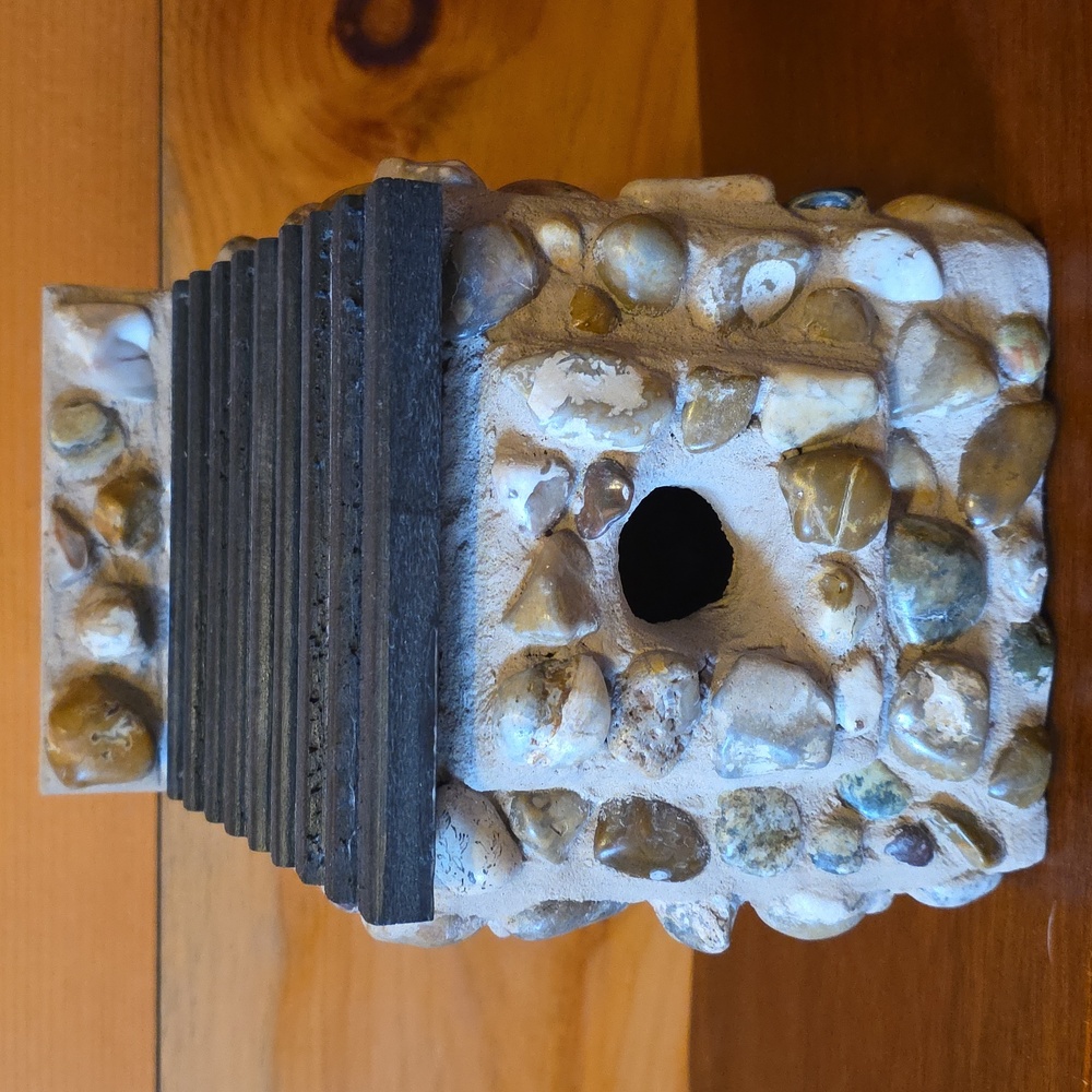 Handnade Tumbled Rick Rustic  Birdhouse with Black Roof